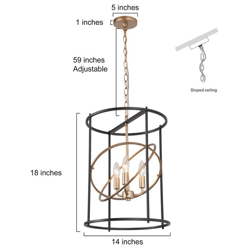 Malryn Modern Geometric Cylinder 3-Light Black Gold Island Pendant Lights - D14"x H17.7"