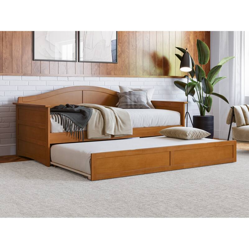 Twin Daybed with Trundle - Modern Solid Wood Frame - Light Toffee Finish - Space Saving Sleeper
