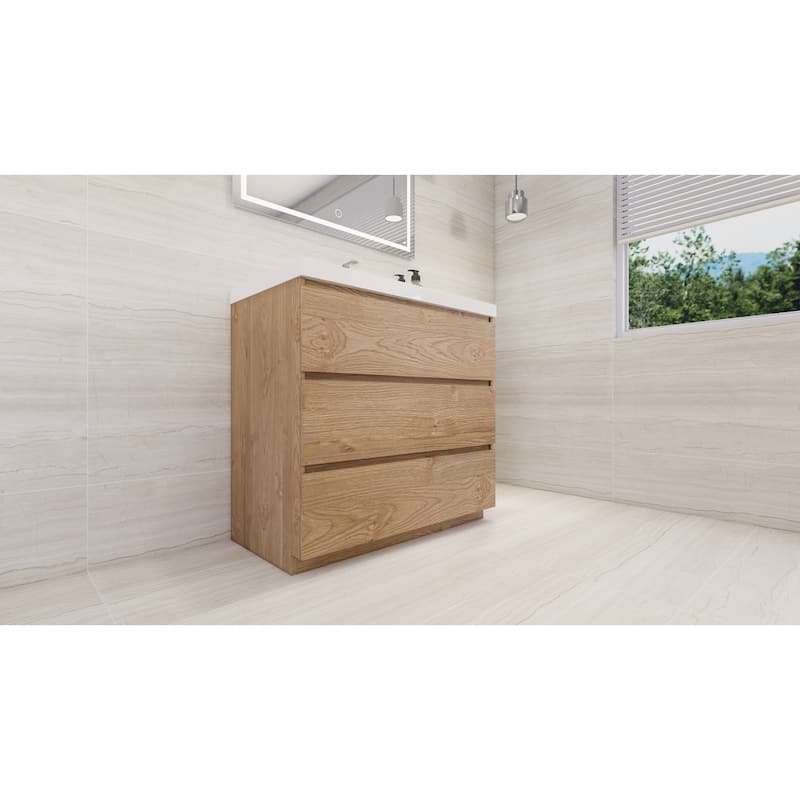 Angeles 36" freestanding bath vanity with single basin reinforced acrylic top.