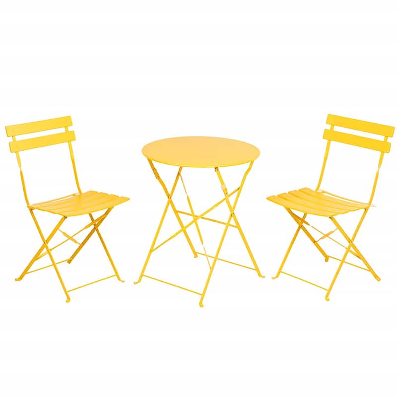 3 Piece Outdoor Premium Steel Patio Bistro Set - Yellow