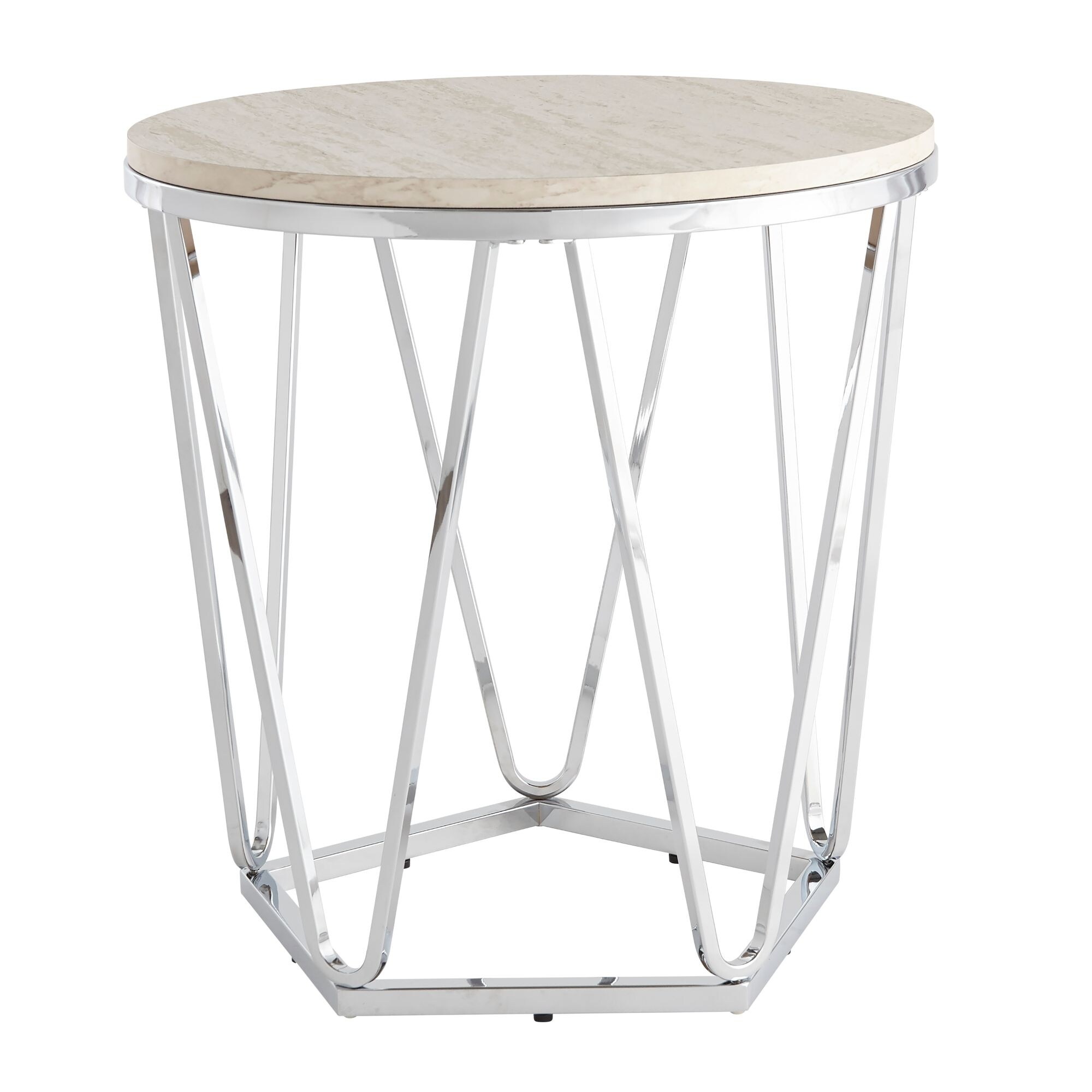 23 25 Silver And Ivory Round Glass Top Nesting Side Table On Sale Overstock 31320005