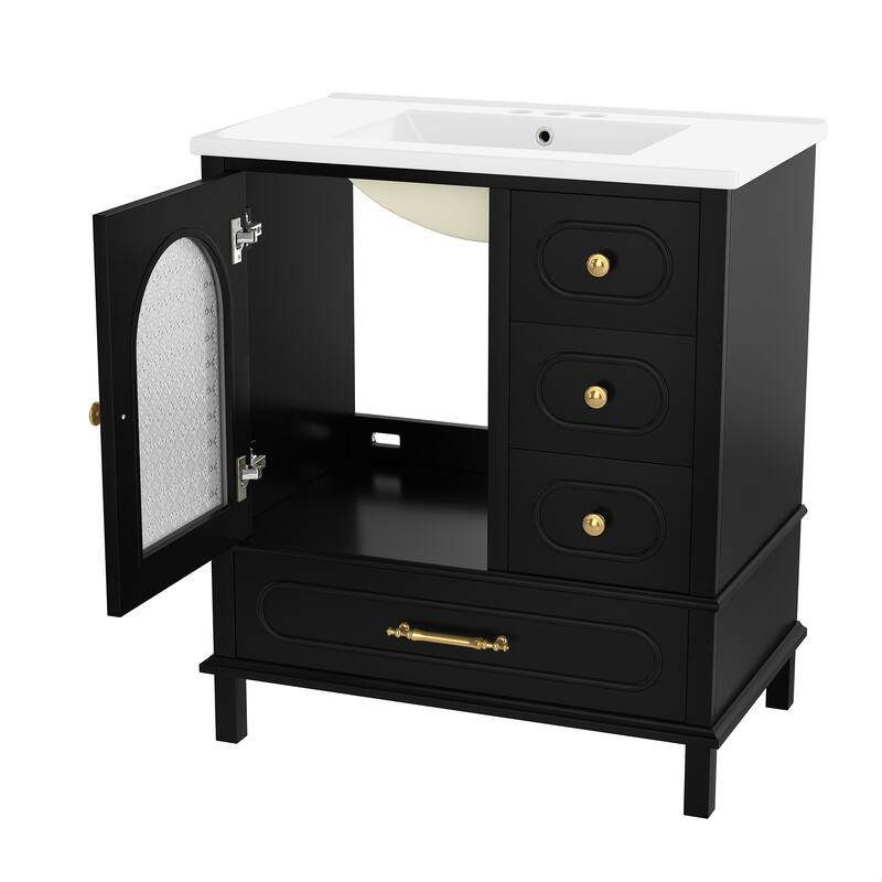 30" Bathroom Vanity with Sink, Free Standing Single Vanity Set with 3 Storage Drawers