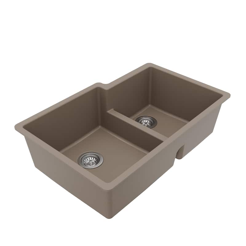 Karran 32" Undermount Large/Small Bowl Quartz Kitchen Sink Kit - 32" x 21.25" x 9"