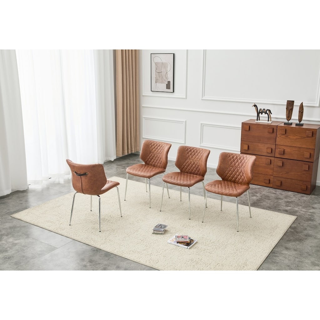 Set of 4, Oil Waxed Leather Dining Chairs with Diamond-Tufted Back