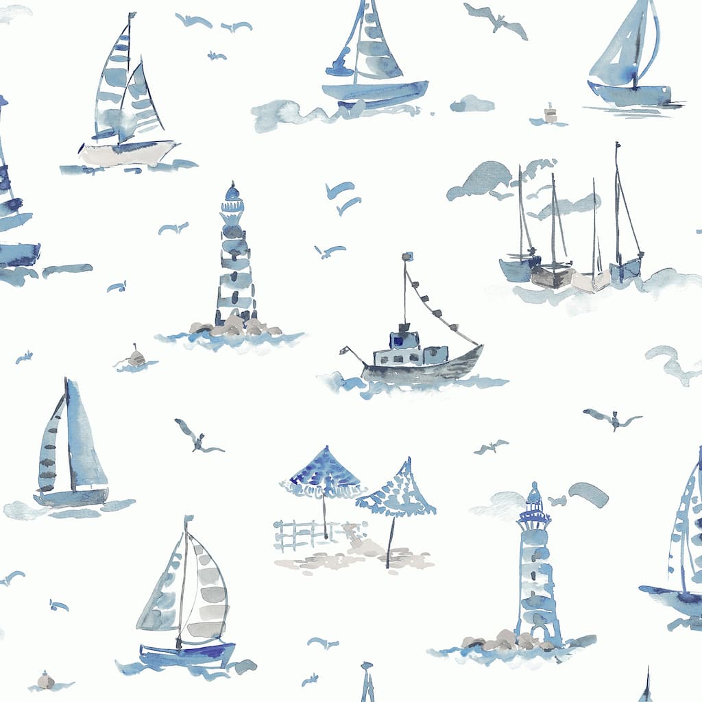 NuWallpaper Set Sail Blue Peel and Stick Wallpaper - N/A