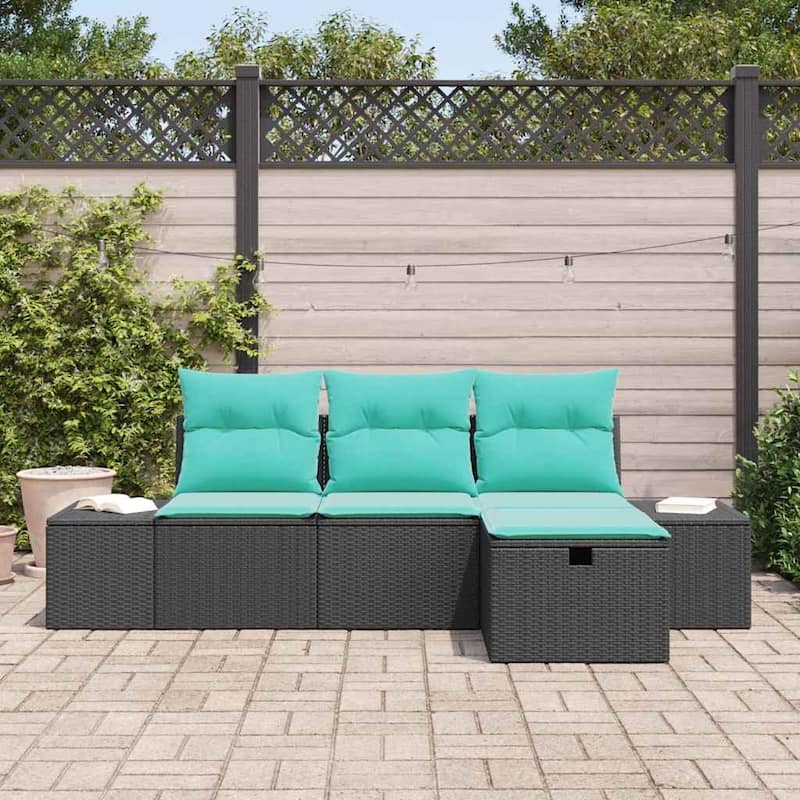 vidaXL Garden Sofa Set with Cushion 4 pcs Black Poly rattan - 46 x 94 x 33