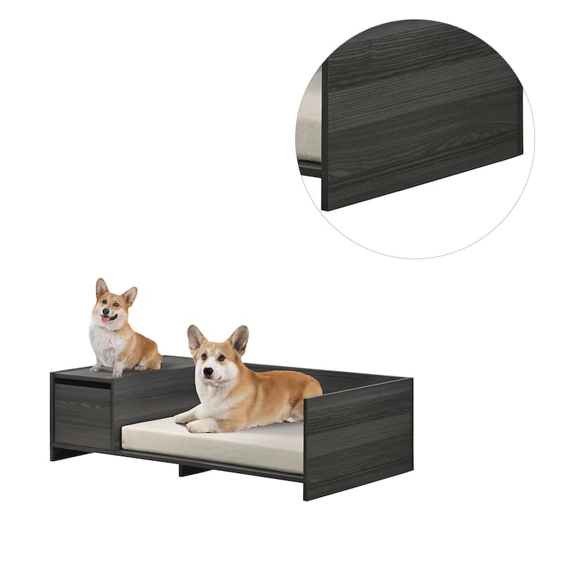 Modern Comfy Pet Bed with Side Storage Compartment in Ash Gray