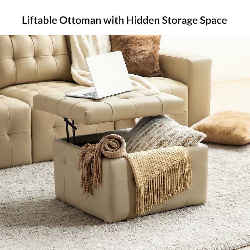 Aurora Genuine Leather Ottoman with Tufted Design by HULALA HOME