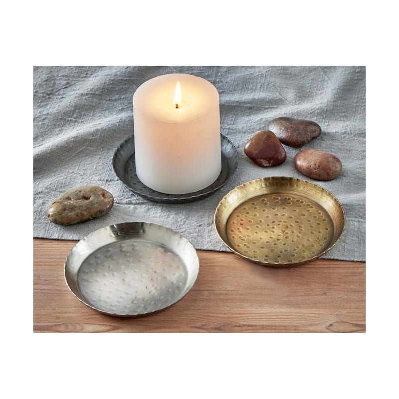 Remi Round Antique Brass Candle Holder Plate 4.5 x 4.5 x 0.5 in Everyday Decorative Iron Pillar Holder