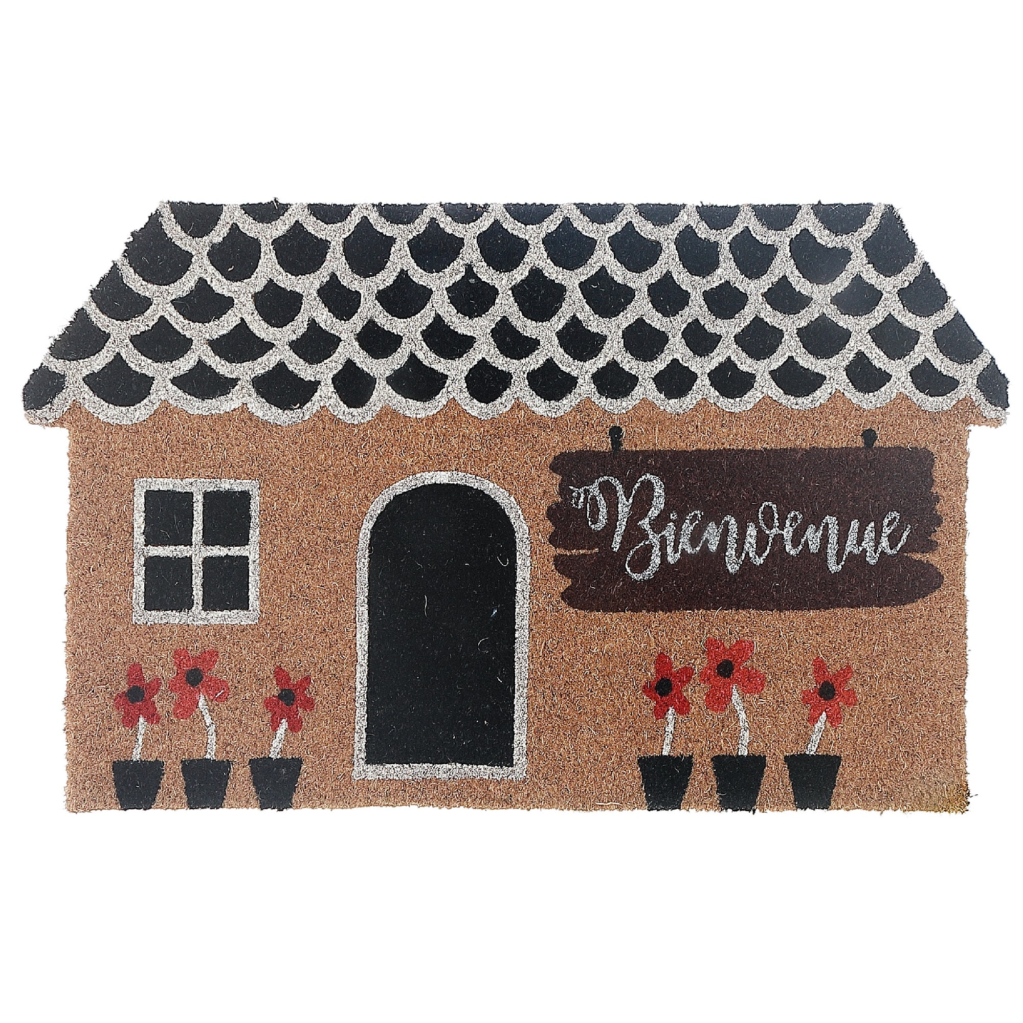 House Shape Coir Door Mat Bienvenue