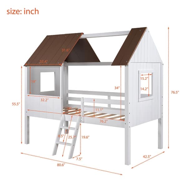 Nestfair Twin Size Low Loft Wood House Bed with Two Side Windows - Bed ...