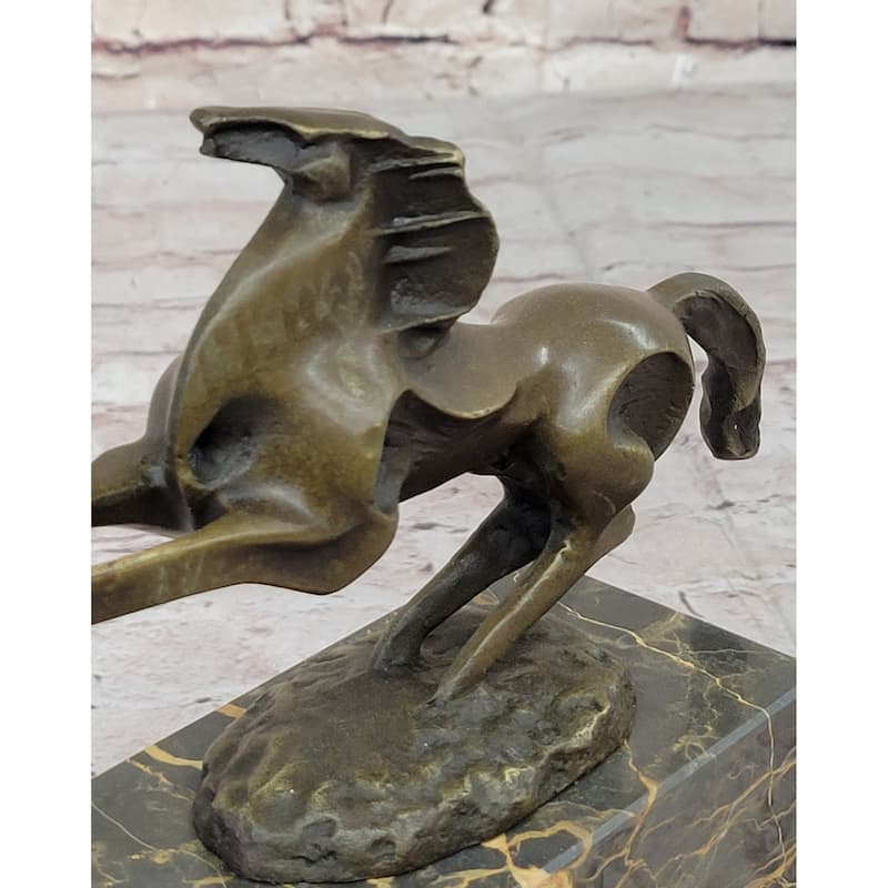 Abstract Modern Contemporary Horse Figurine Bronze Sculpture On Marble Base