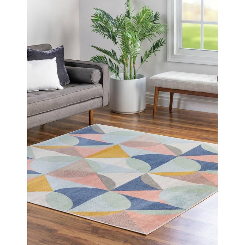 Contemporary Heloise Collection Area Rug - 6' Square - Multi-Pink