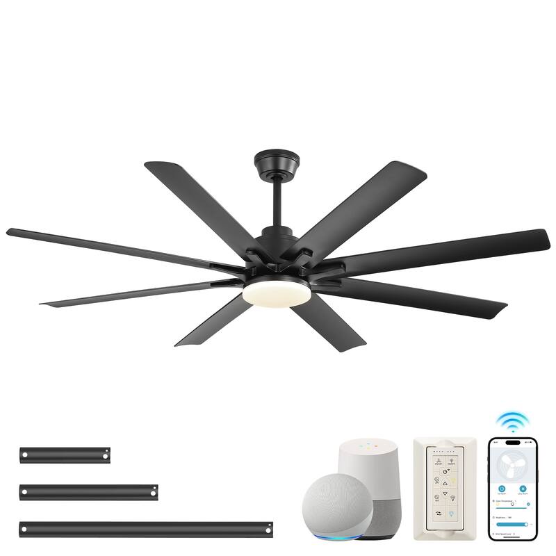 52 Inch Flush Mount Smart Ceiling Fan with Light, APP and Remote Control, Low Profile - 52 inch