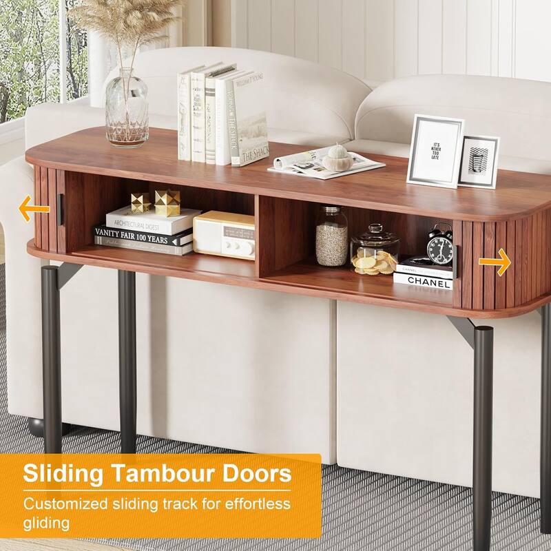 47" Fluted Console Table with Drawers, Narrow Entryway Tables with Storage and Shelves
