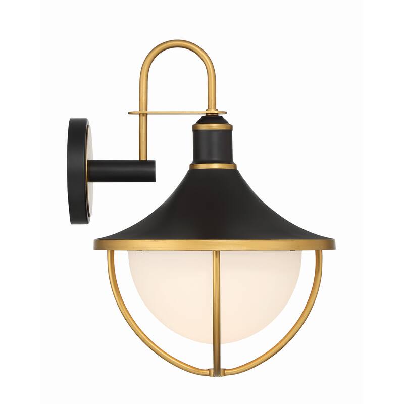Atlas 1 Light Matte Black and Textured Gold Outdoor Sconce - 13.5"W x 18.75"H x 14.5"D