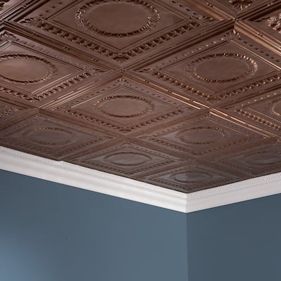 FASÄDE Rosette Decorative Vinyl 2ft x 4ft Glue Up Ceiling Panel in Antique Bronze (5 Pack)