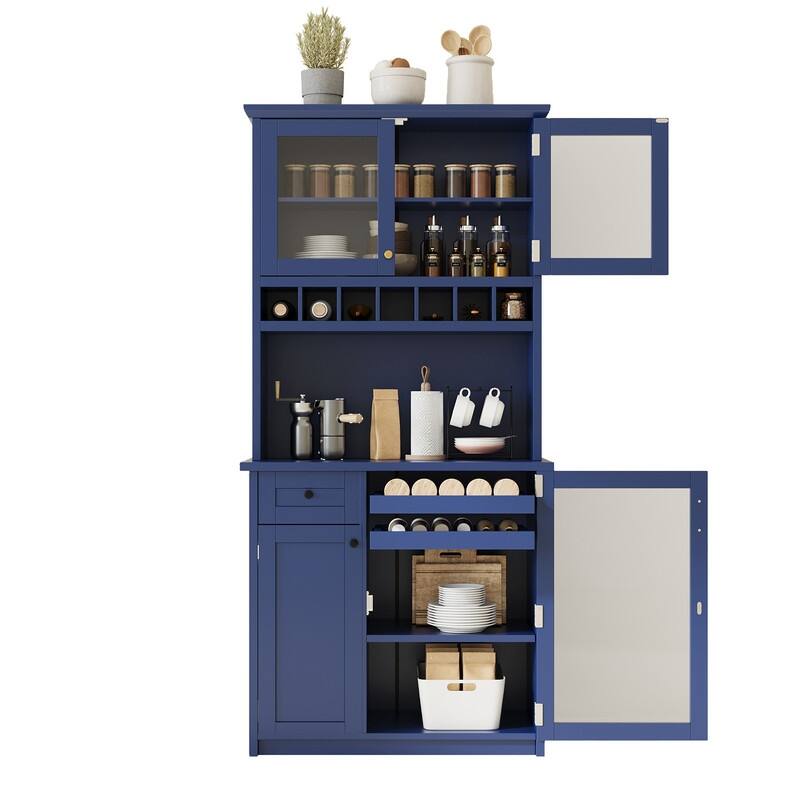 Farmhouse 74.8" Tall Kitchen Pantry with Hutch, Freestanding Kitchen Storage Solution for Modern Homes