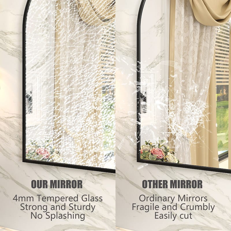 Arched Black Aluminum Alloy Framed French Cleat Mounted Wall Decor Bathroom Vanity Mirror with 5-Year Warranty