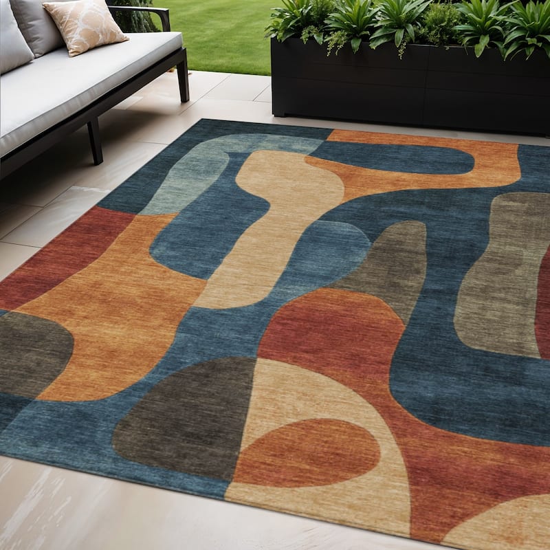 HomeRoots Abstract Transitional Rectangle Outdoor Rug - 5' X 8'