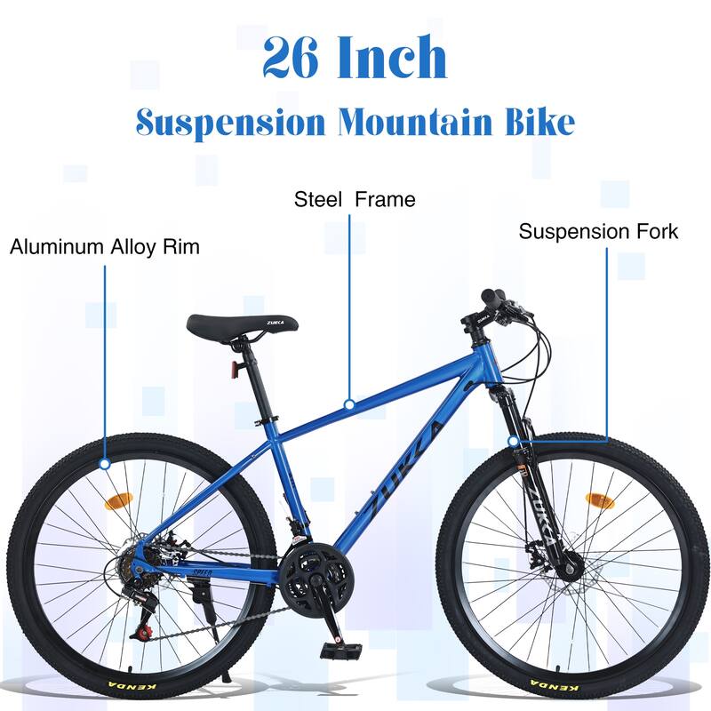 26 Inch Mountain Cycling Bike, 24 Speed Road Bicycle w/Dual Disc Brakes, Suspension Fork KENDA Tires for Teens, 16 Years and Up