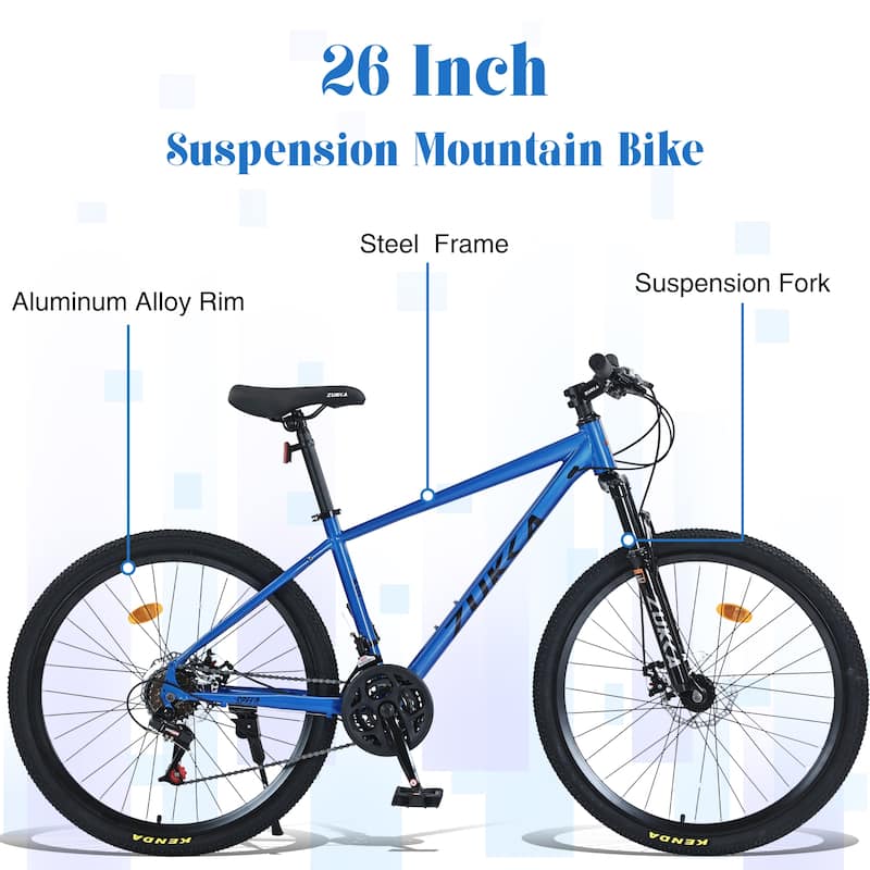 Mountain Bike - 24 Speed, Suspension Fork, KENDA Tires, Unisex - 26