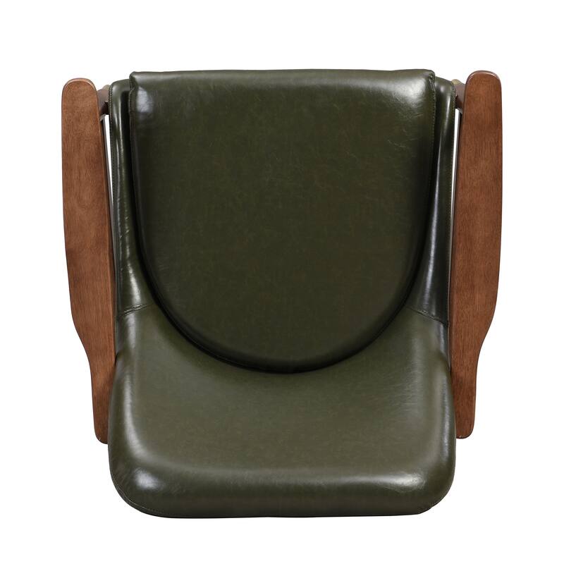 Faux Leather Mid-Century Accent Chairs (Set of 2) with Cushioned Seats, Solid Wood Frames, and Brass-Tipped Legs