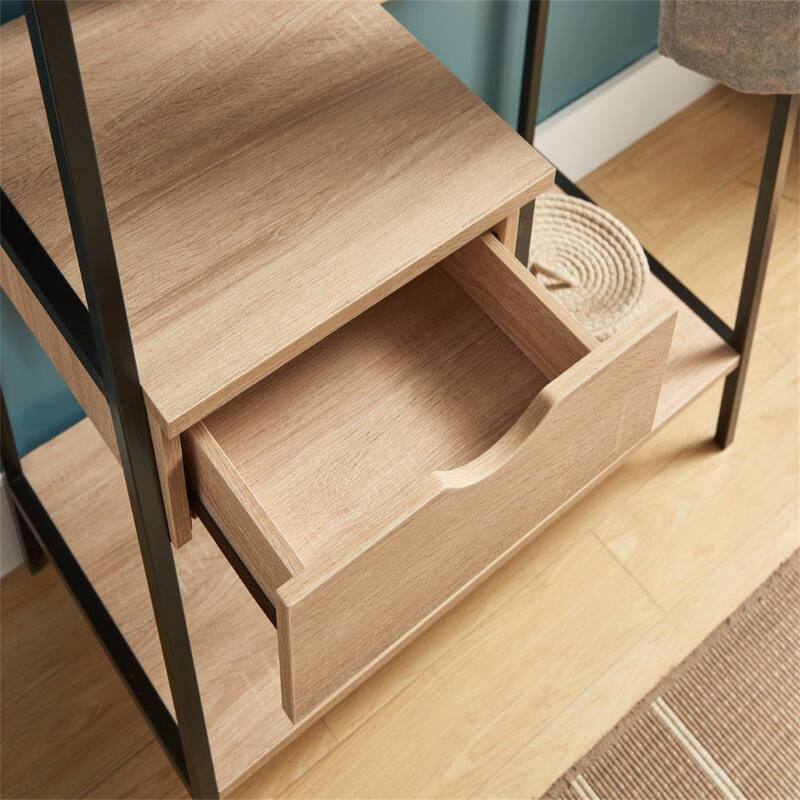 Metal Clothes Rack Open Wardrobe Free Standing with One Drawer Hanging Clothes Rod - Light Brown