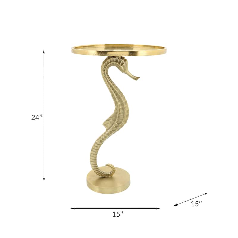 Sagebrook Home Artistic Metal and Glass Accent Table with Sculptural Aluminum Seahorse Base - 15" x 15" x 25"