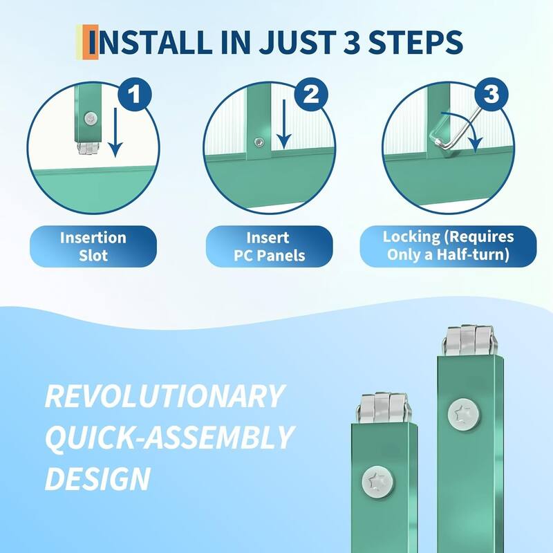 8x16 Ft Walk-In Polycarbonate Greenhouse With Ventilation And Rain Gutters,Green - 8*16FT