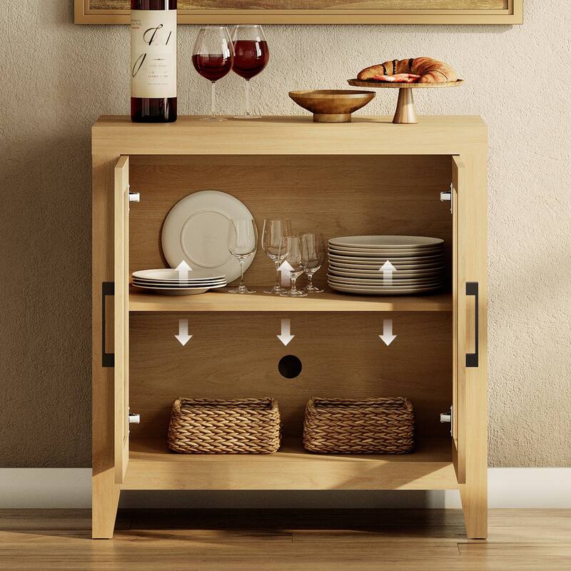 WAMPAT Modern Farmhouse Modular Buffet Cabinet, Glass Door Sideboard with Adjustable Shelves