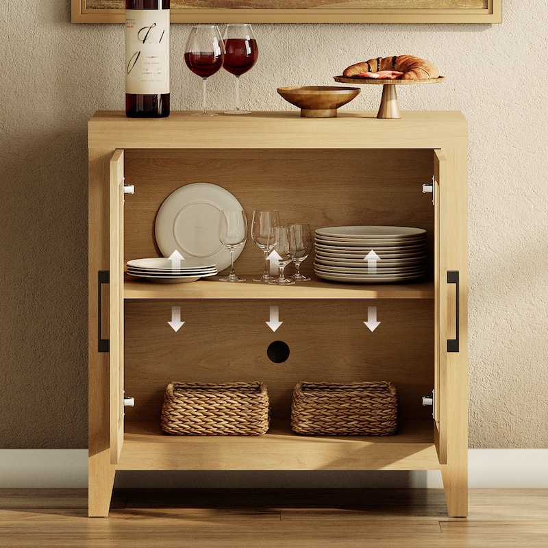 WAMPAT Modern Farmhouse TV Stand, Entertainment Center with Tempered Glass Doors & Adjustable Shelves