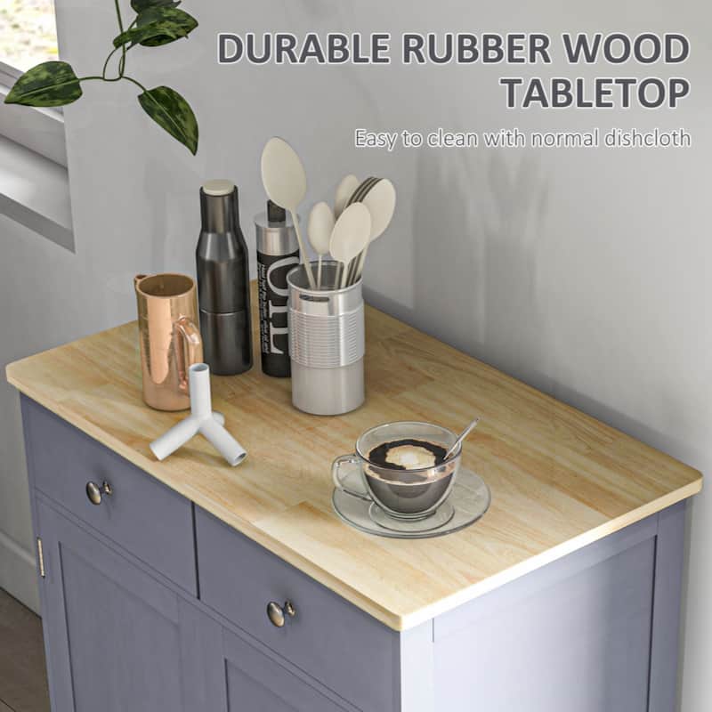 Sideboard Buffet Cabinet, Double Door Kitchen Cabinet, Coffee Bar Storage with 2 Drawers,Gray
