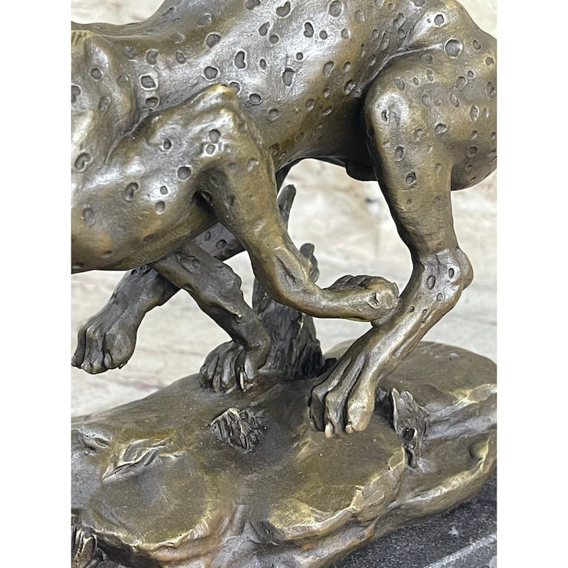 Running Cheetah Bronze Statue Sculpture Figure Marble Base Signed Milo