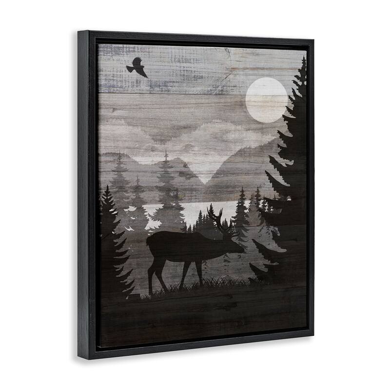 Stupell Rustic Moose at Night Framed Floater Canvas Wall Art Design By Susan Arnot