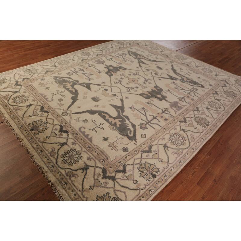 Earth Tone Oushak Indian Rug Hand-Knotted Wool Carpet - 8'0"x 9'9"