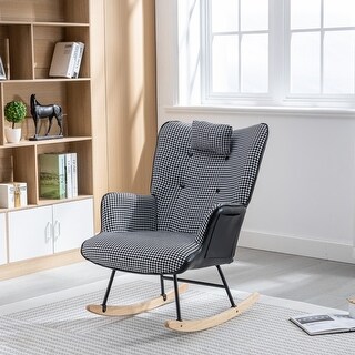 35.5 inch Rocking Chair Soft Houndstooth Fabric Leather Fabric Rocking ...