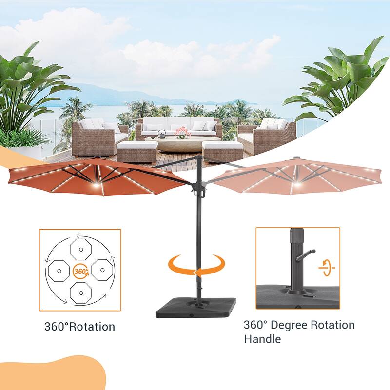LIVOOSUN 11FT LED Round Patio Cantilever Umbrella With a Base