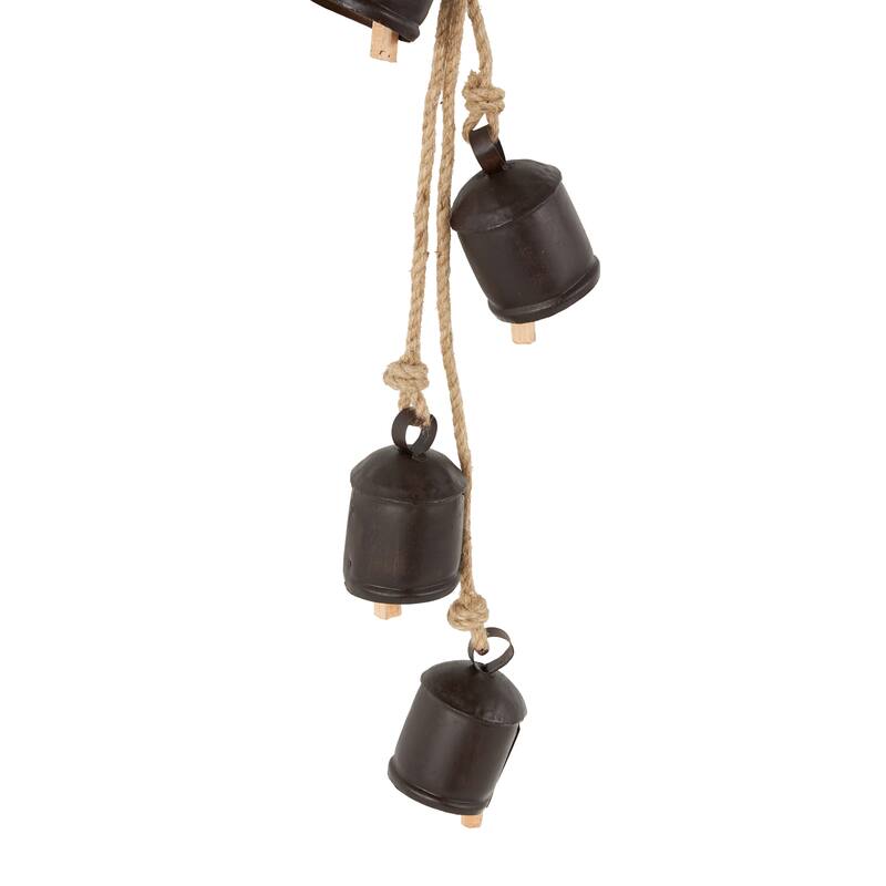 Black or White Metal Cluster Indoor Outdoor Decorative Bells with Jute Hanging Rope