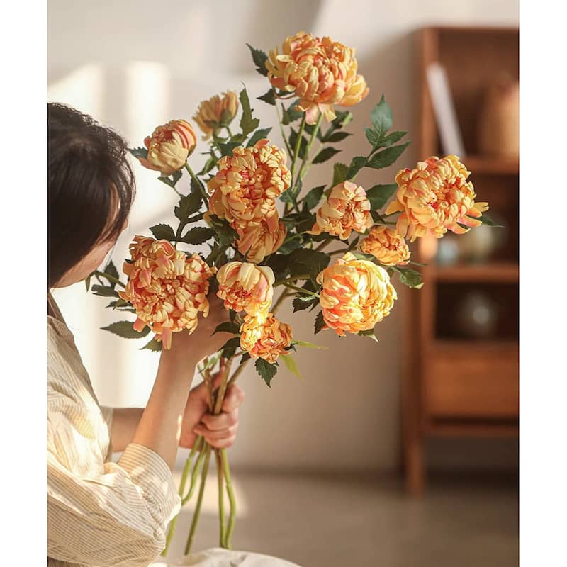 RusticReach Three-Head Seattle Dahlia Flower Stem 30.7" Tall - Yellow - [A]-One Stem