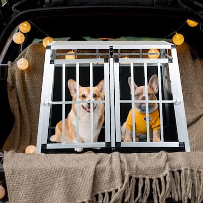 GDFStudio - Miller Aluminum Double Doors Travel Crate Trapezoidal Kennel Dog Cat Carrier Durable