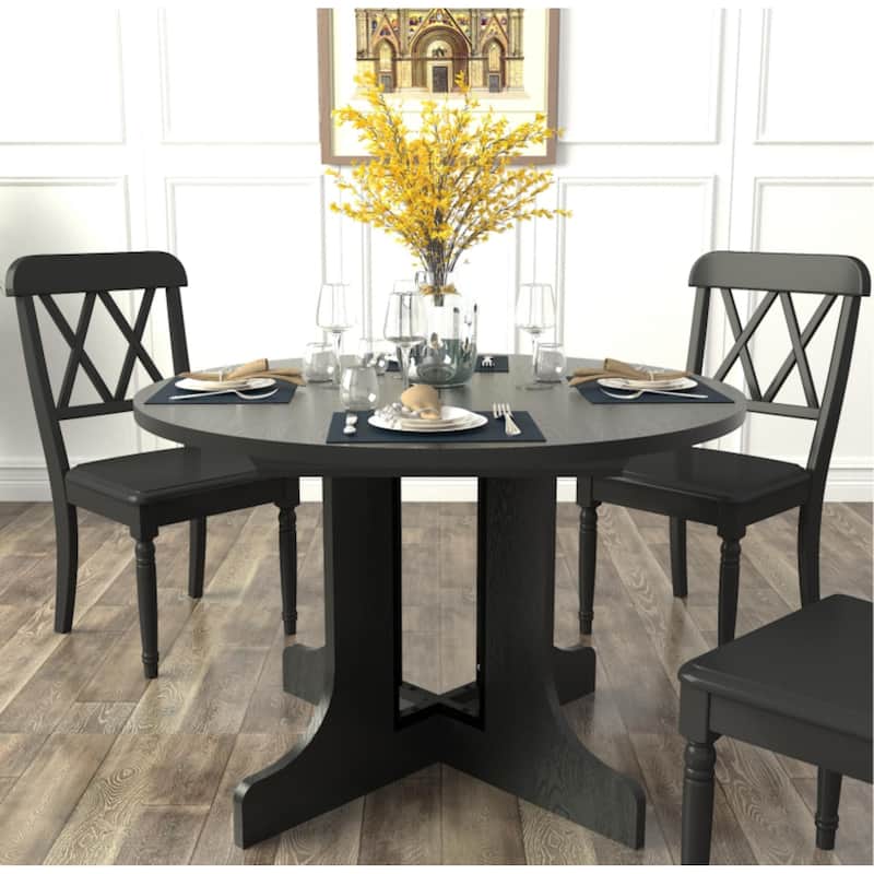 Farmhouse Expandable Oval Dining Table w/Removable Leaf and X-Shaped Base - N/A
