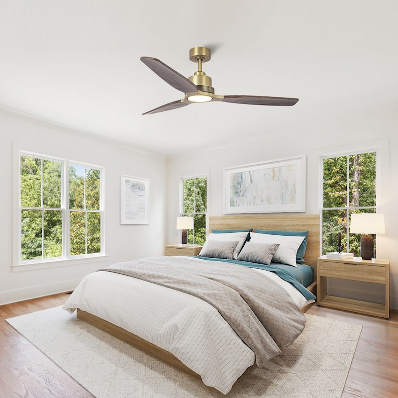 Parrot Uncle 56" Farmhouse Solid Wood Diammable LED Gold Ceiling Fan with Remote and Light