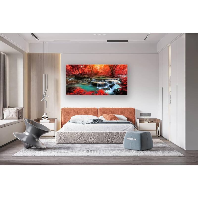 Wall Art Decor Canvas Print Picture Red Forest Waterfalls