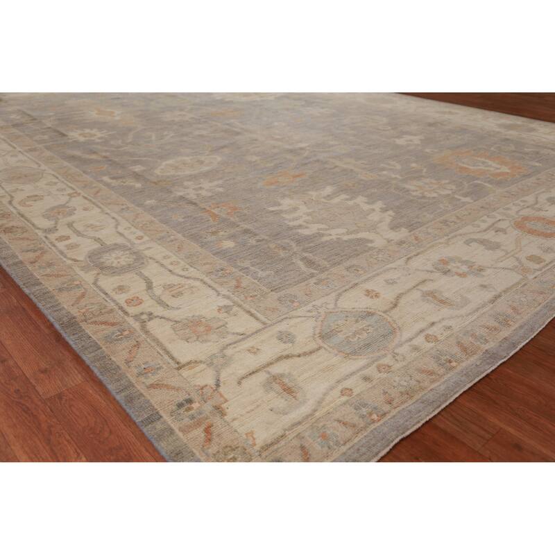 Hand Knotted Oriental 100% Wool Carpet Transitional All-Over Greys & Charcoal Oushak Area Rug - 11' 11'' X 9' 0''
