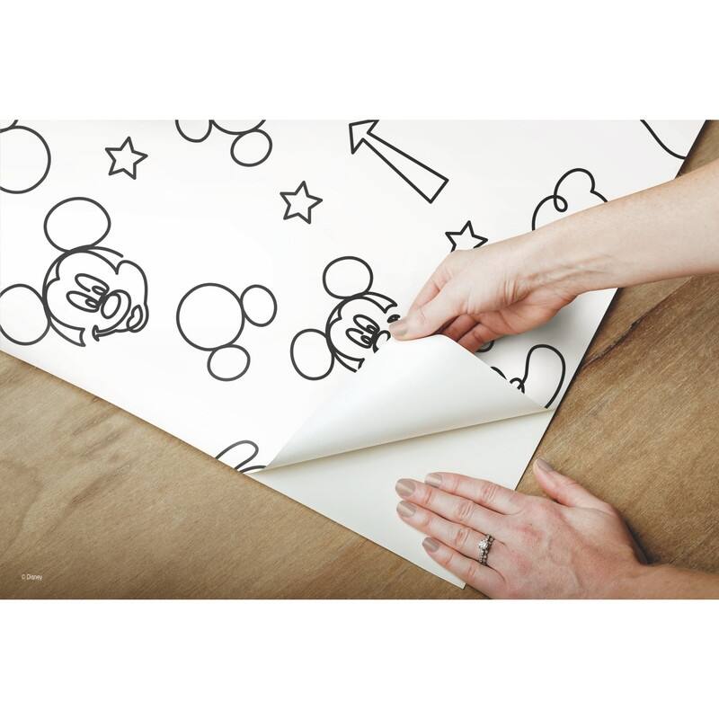 Black & White Disney Mickey Mouse Line Art Peel and Stick Wallpaper