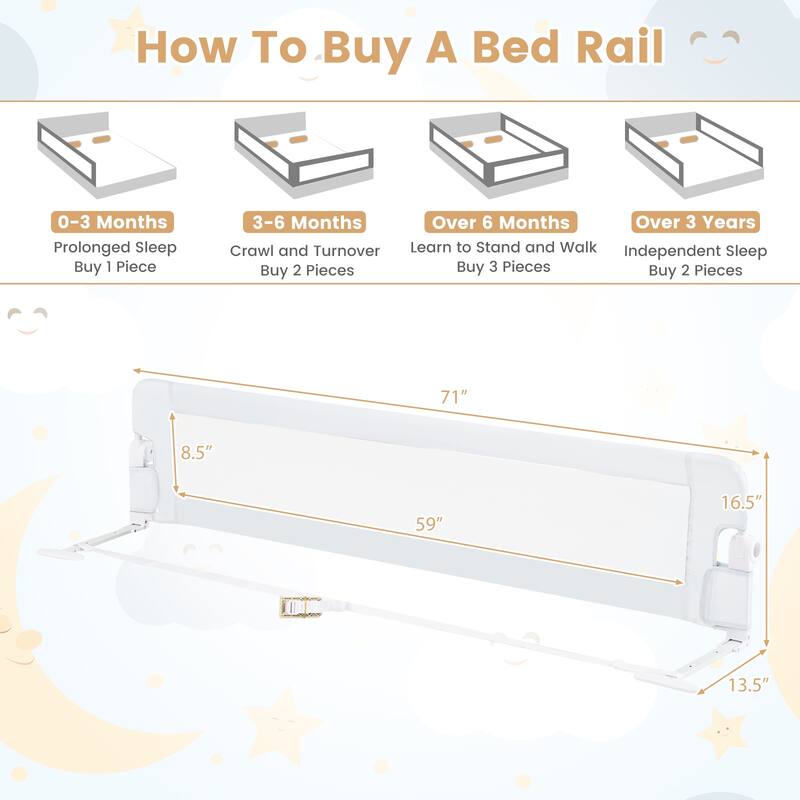 Gymax 2PCS 71'' Toddler Foldable Bed Rail w/ Adjustable Safety Strap