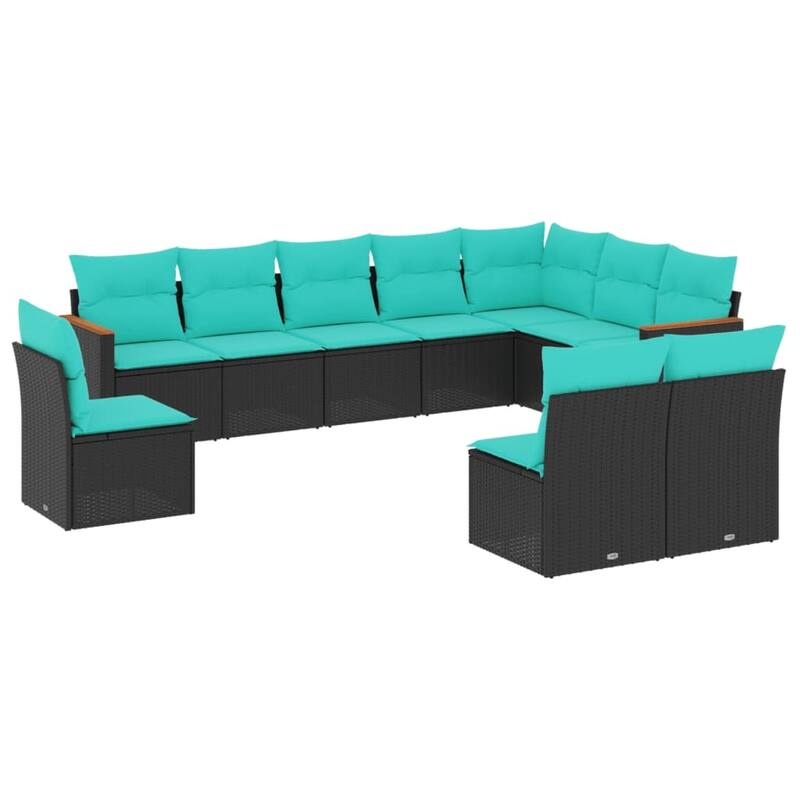 vidaXL 11 Piece Patio Sofa Set with Cushions Black Poly Rattan