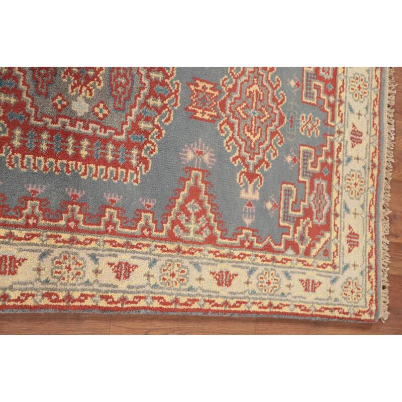 Gray Geometric Kazak Accent Rug Hand-Knotted Oriental Wool Carpet - 2'11"x 5'1"