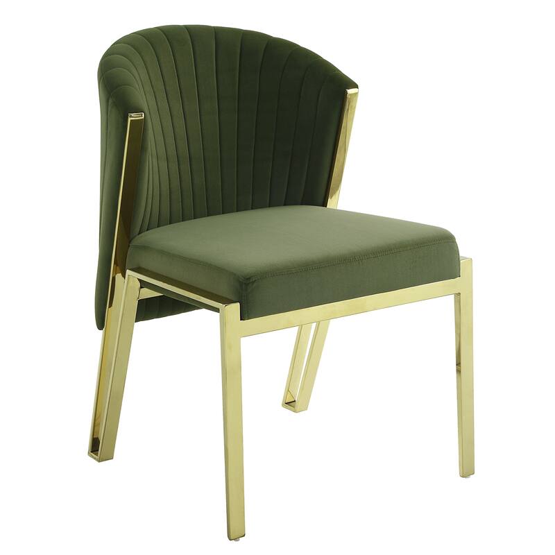 HomeRoots Set of Two Green and Gold Upholstered Velvet And Steel Wing Back Dining Side Chairs